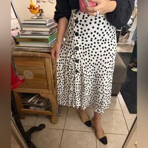 Zara Black and White Polka Dot Midi Skirt